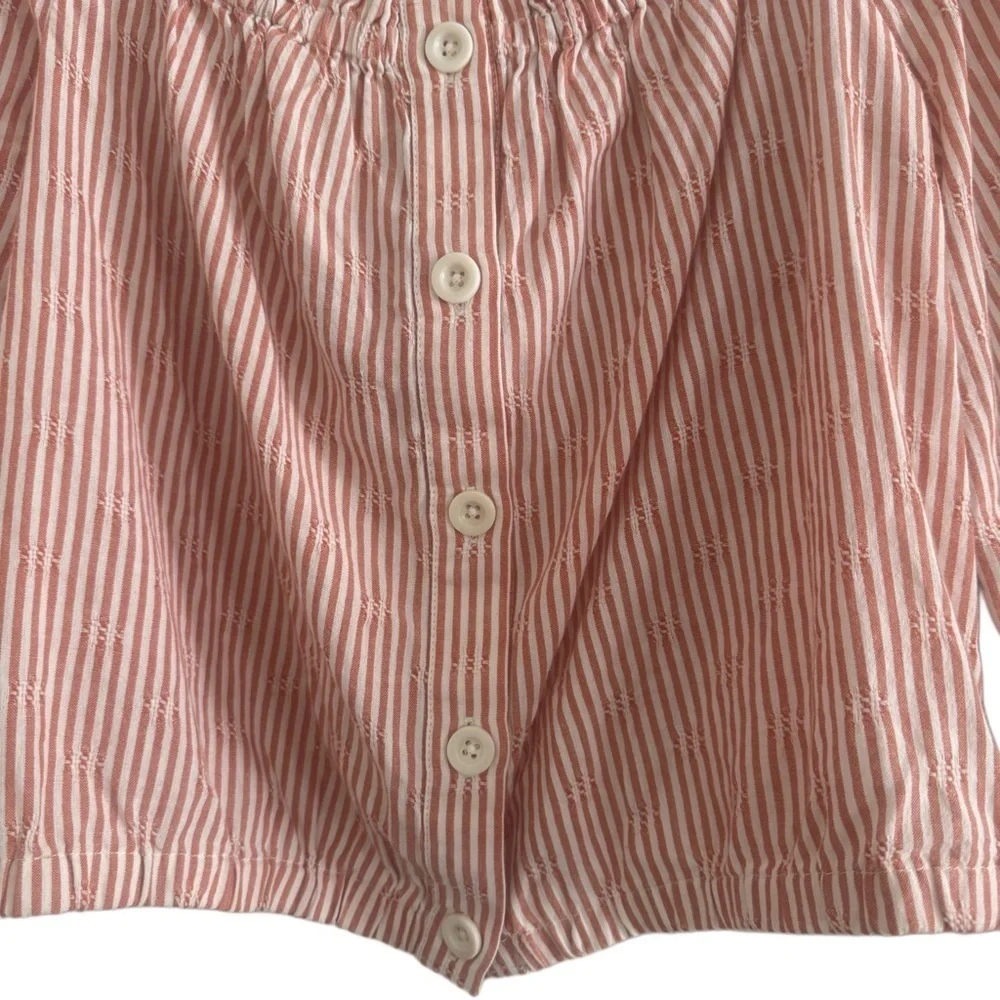 Madewell Puff Sleeve Button Front Cropped Embroidered Stripe Size Medium